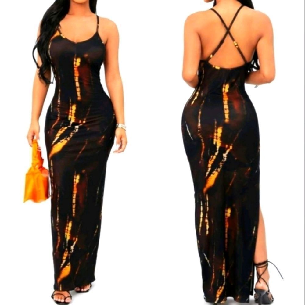 Ladies Black Tie Dye SEXY MAXI DRESS SZ Small